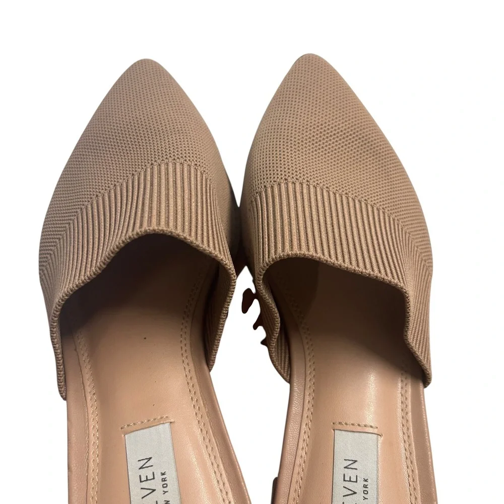 Steven New York Valdez Tan Knit Pointed Toe Mules Low Block Heel Flats Size 8 - Picture 8 of 12